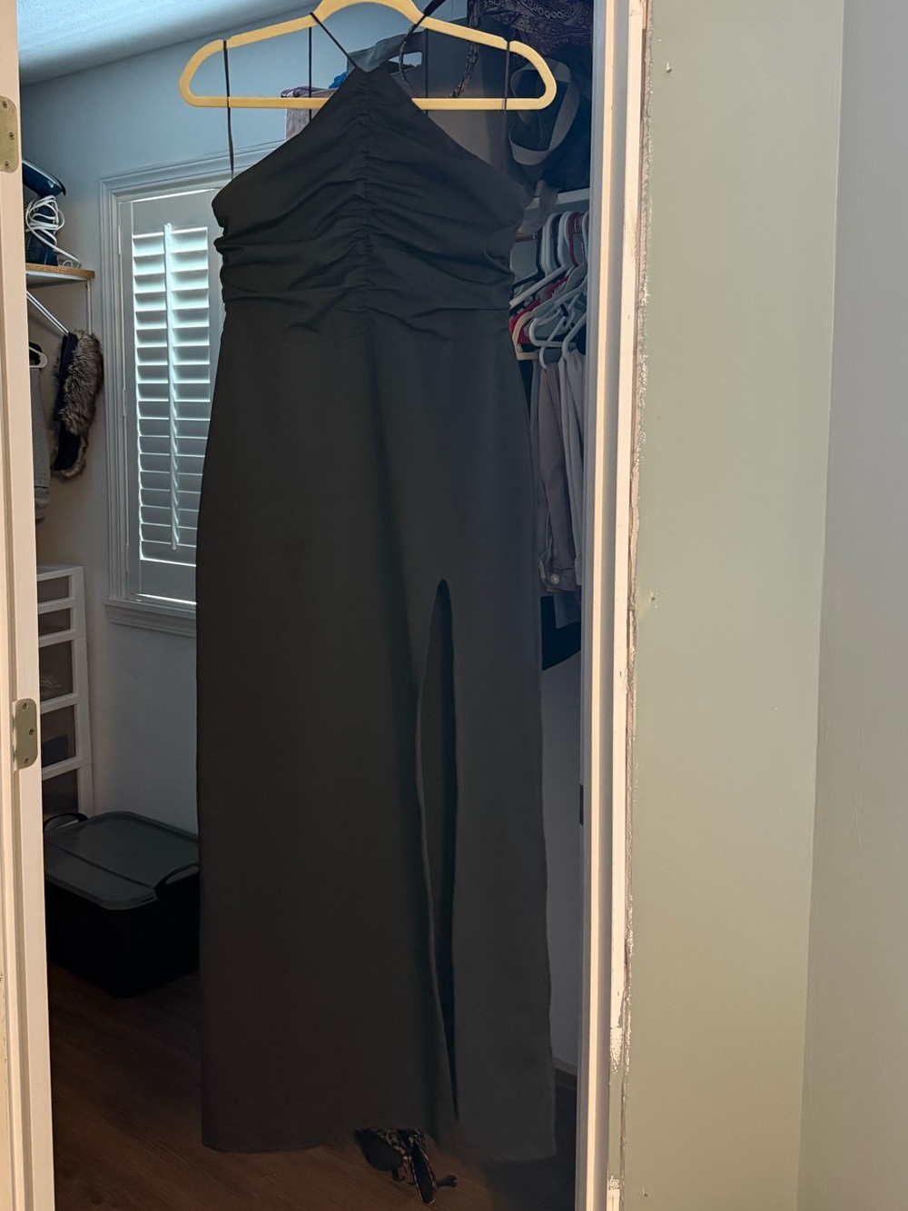 Olia Black Ruched Halter Evening Gown